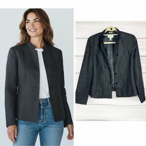Talbots Vintage Charcoal Irish Linen Stand Collar Blazer Jacket Size 8